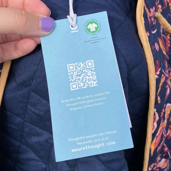 BNWT Thought Size 8 100% Organic Cotton Floral Paisley Print Open Jacket Trim - Picture 15 of 15